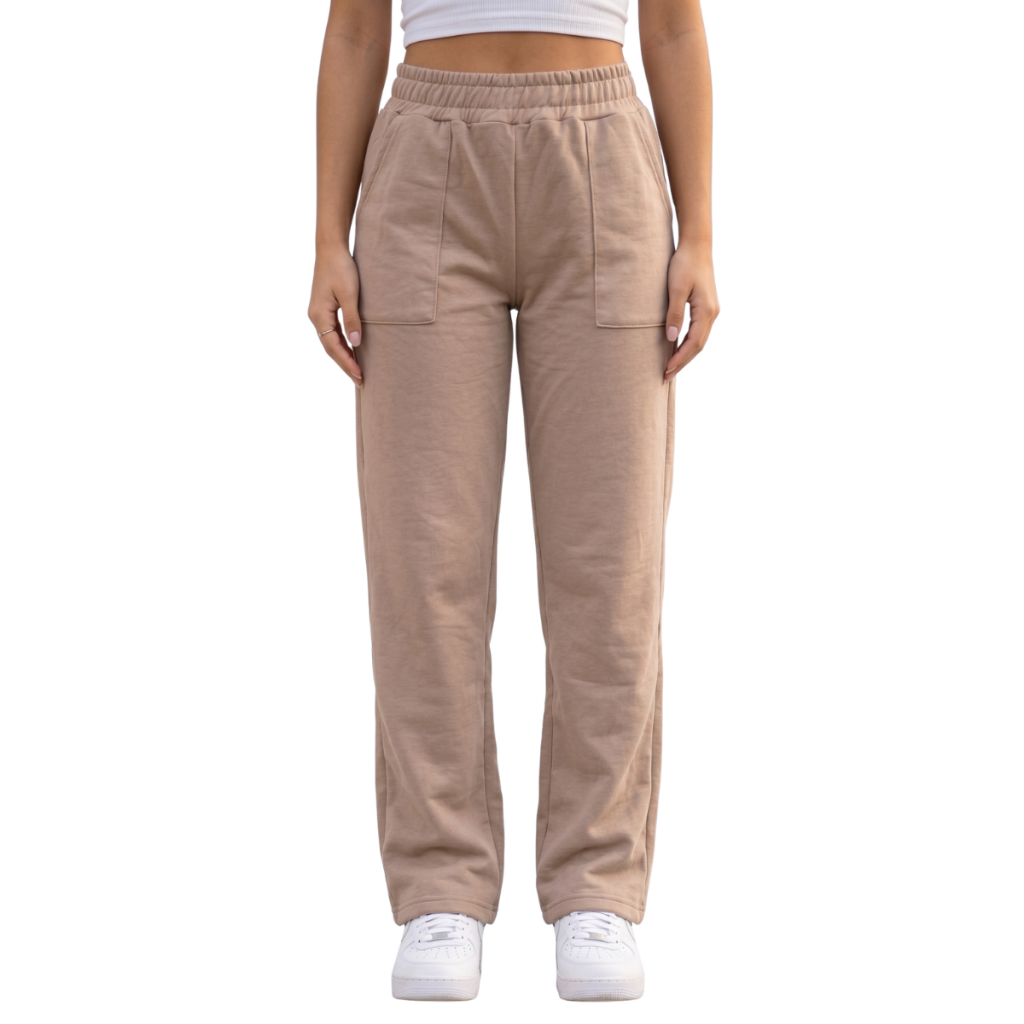 Calça Pantalona Feminina Moletom Careca Cintura Alta Com Bolso