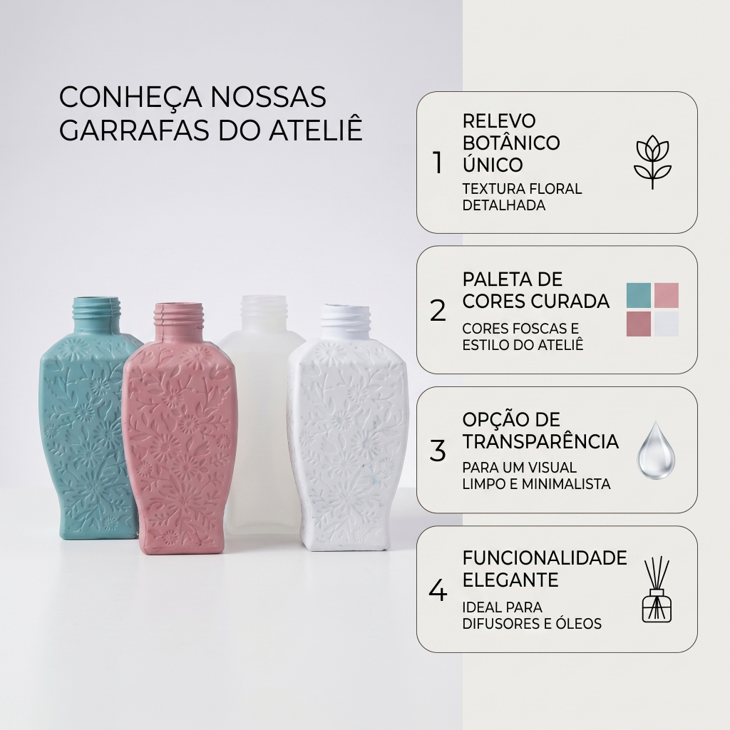 Kit 5 ou 10 Pote Frasco Plástico  Trabalhado Floreado  Floral Decoração Banheiro 500ml Luxo Colorido