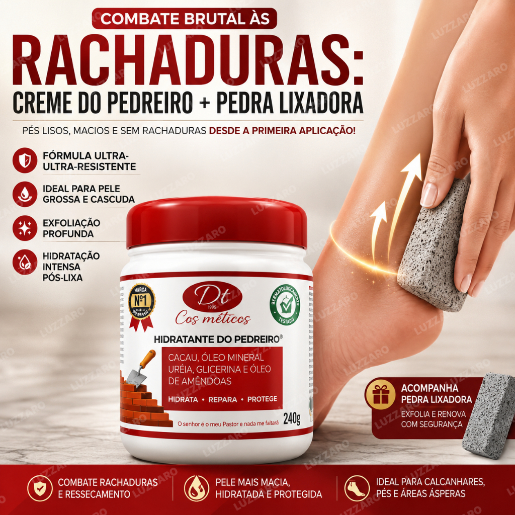Kit Pés Rachados Creme do Pedreiro + Pedra Pomes Lixa Removedor Calos