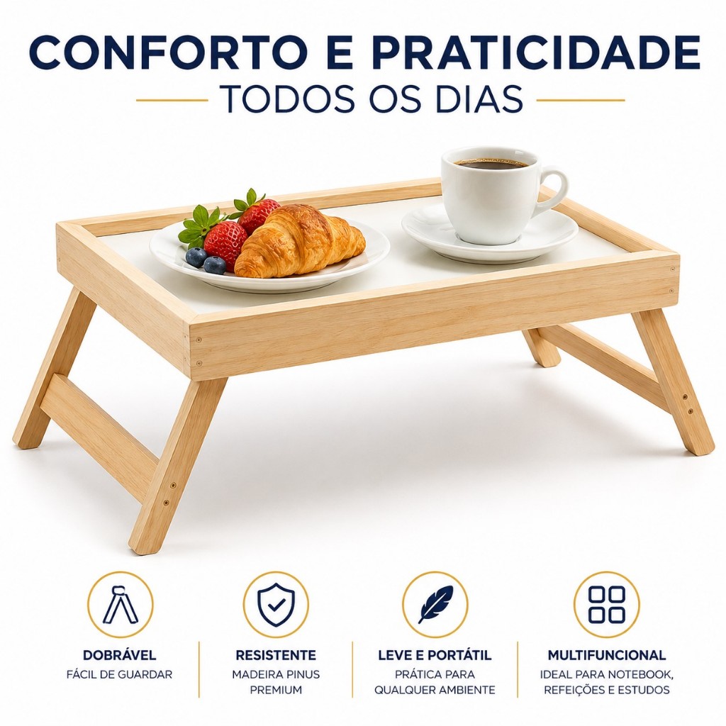 Bandeja Mesa Mesinha De Cafe da manha Cama Escritorio Notebook com Pezinhos Dobraveis Ajustavel