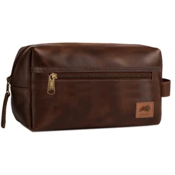 Necessaire de Couro Legítimo Masculina e Feminina – Marrom Preta | Viagem Mala Organização Premium