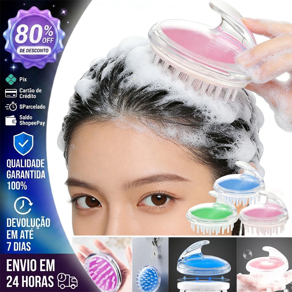 Escova de Silicone  para Banho Para Massagem De Couro Cabeludo