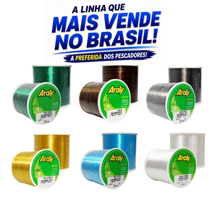 Linha de Pesca Monofilamento Araty Superflex Carretel 100g Varias Cores e Medidas Mazzaferro