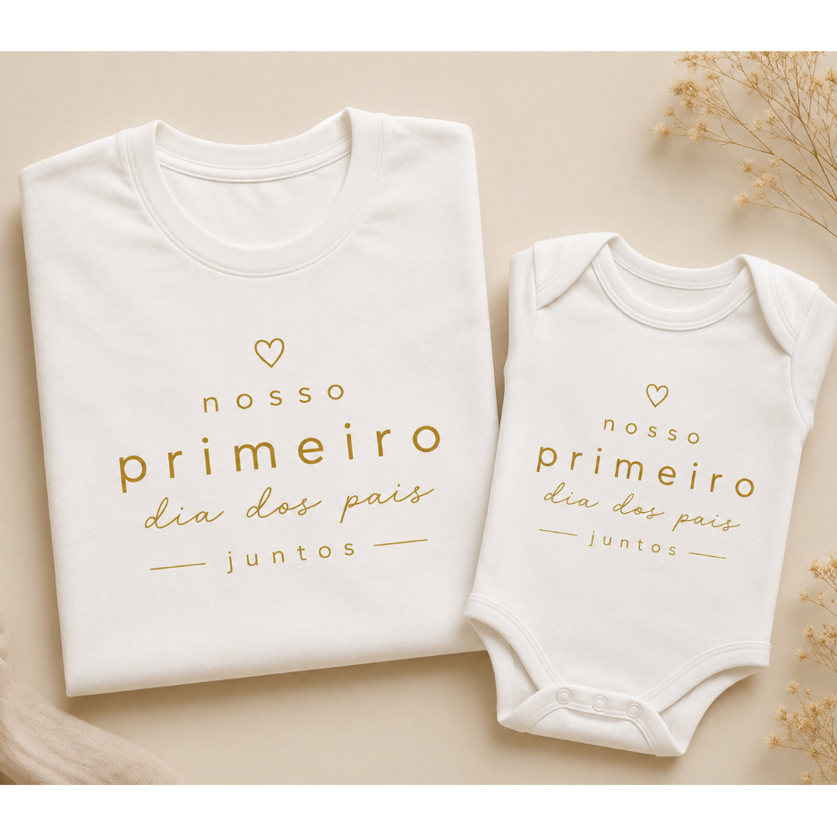 Kit Dia dos Pais Tal Pai Tal Filho (a) Camiseta Papai e Body Bebê Meu Primeiro Dia dos Pais
