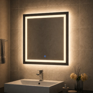 Espelho LED Quadrado 50x50 cm Jateado com Botão Touch e 3 Tons de Luz