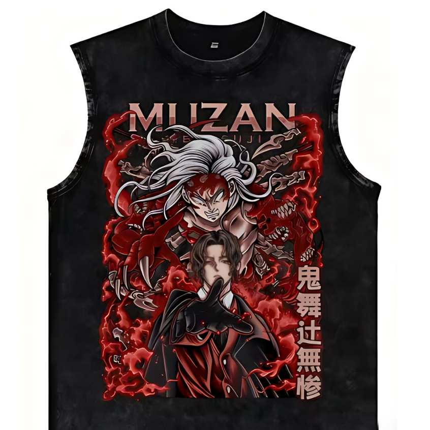 Camiseta Regata Machão Muzan Kibutsuji Rei Demônio Confortável Algodão Camiseta Cavada Masculino Macio Unissex Adulto