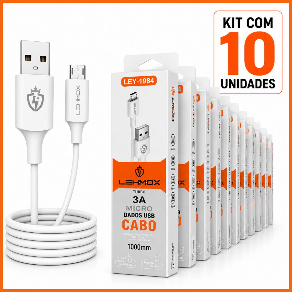 Kit 10 Cabos Micro Usb V8 Atacado Revenda Nota Fiscal