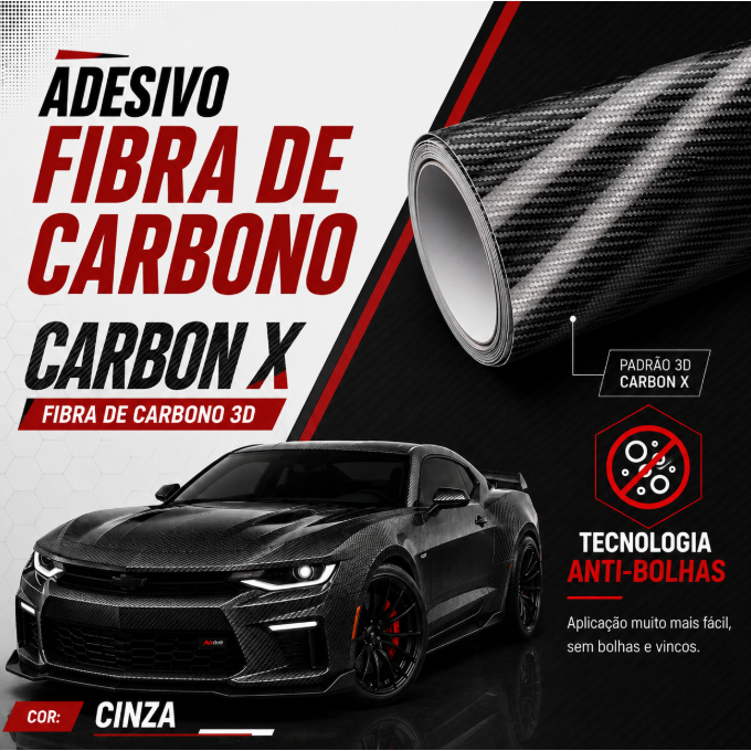 Adesivo Vinil Fibra de Carbono 3D Lavável Envelopar Carro Capô Teto Moto Retrovisor