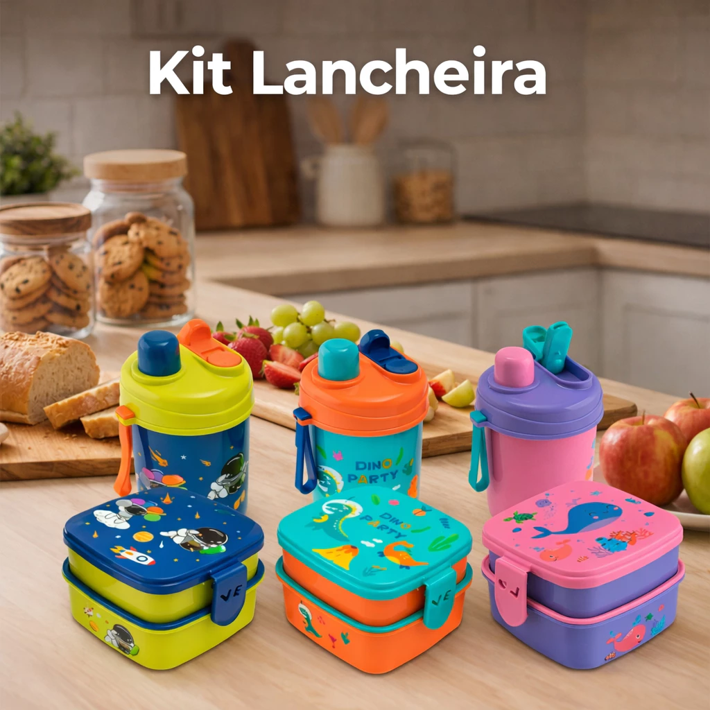 Kit Lancheira Marmita Infantil com Garrafa e Talheres Organização 4 Peças — imagem 1