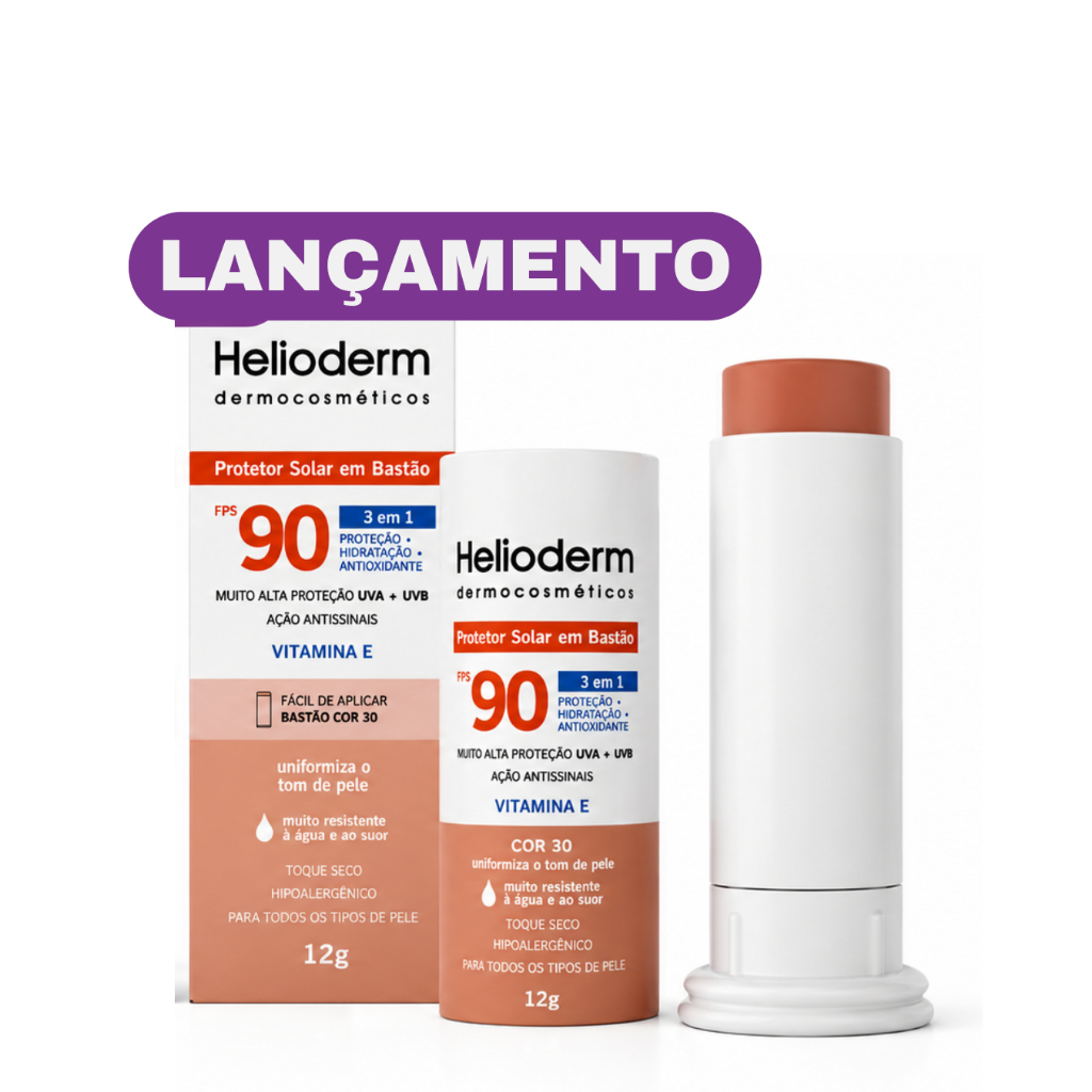 Protetor Solar Helioderm Stick Bastão Cor 30 FPS 90 12g Com Vitamina E
