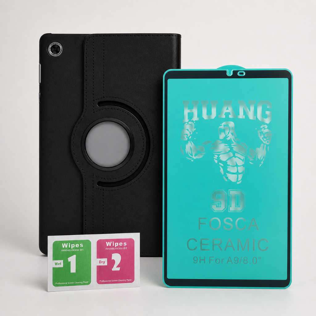 Kit Capa e Película para Tablet Galaxy Tab A9 8.7 Polegadas Giratória 360° Couro Sintético - PROMOÇÃO