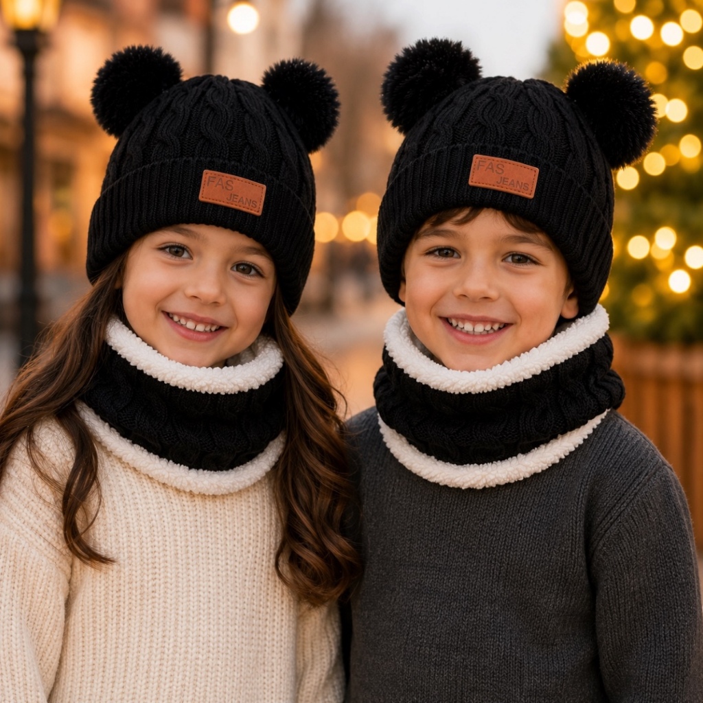 Kit Gorro Infantil + Lenço de Pescoço Cachecol Inverno Menina Feminino Peluciado Quentinho