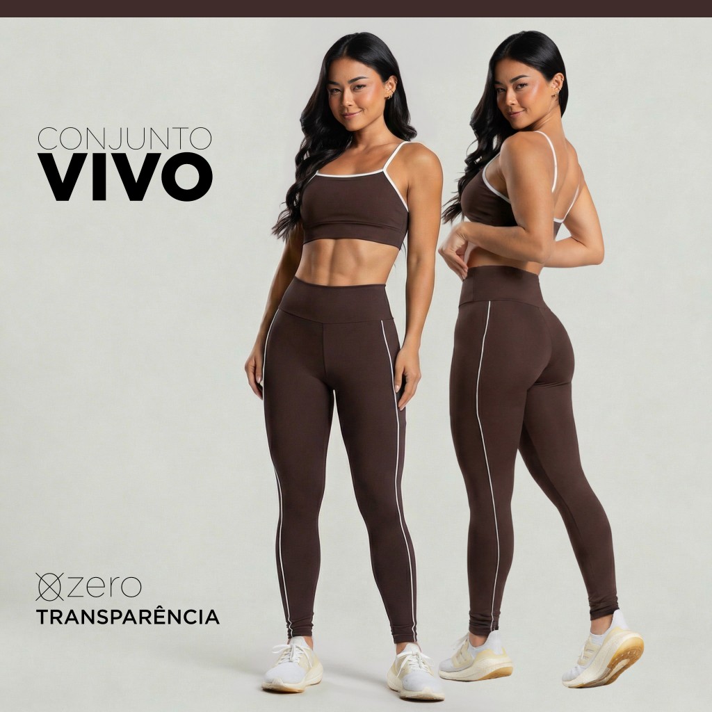 Conjunto Fitness Feminino Vivo Calça Legging + Top Academia ZERO Transparência C