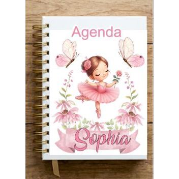 Agenda  2026 Escolar Bailarina Personalizada  Capa Dura 320  dias  Bailarina Capa Dura Personalizada com nome 15x21