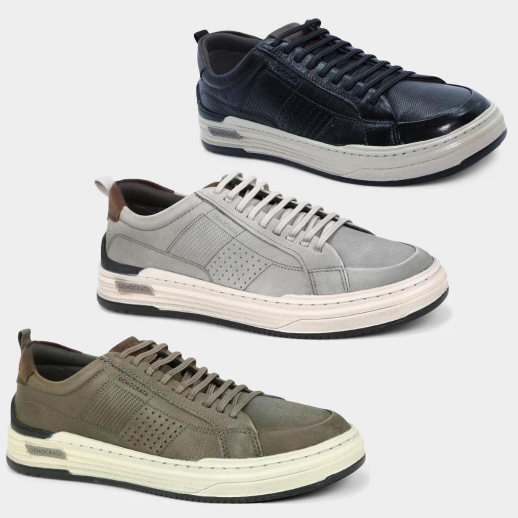 Tênis Couro Democrata Denim Mike Masculino