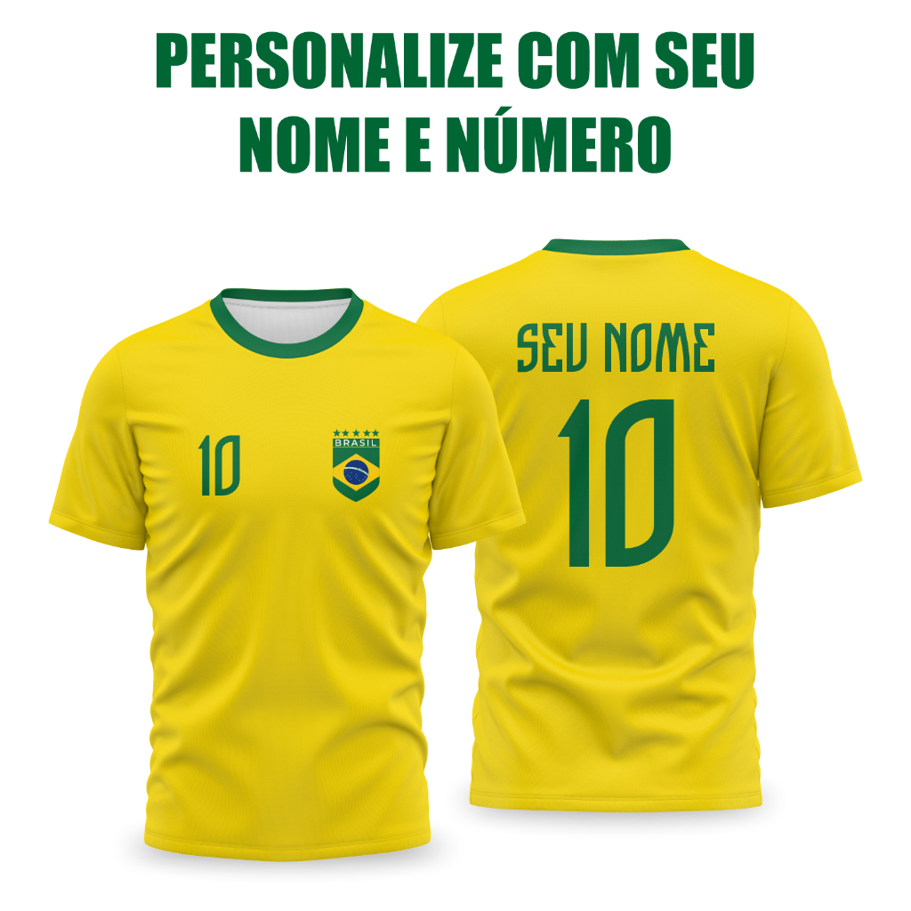 Camiseta Amarela do Brasil Personalizada com Nome e Número