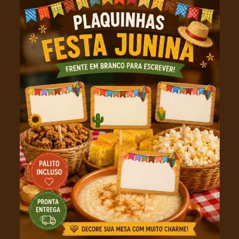 20 Plaquinhas Festa Junina Comidas Típicas Kit C/ Palito | Plaquinhas Juninas Para Mesa E Decoração