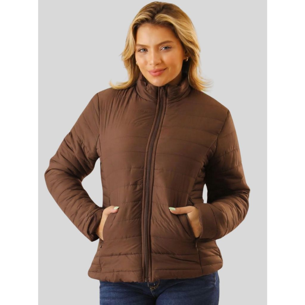 Jaqueta Puffer Feminina Gominho Quentinha Resistente à Água Casaco de Frio Slim