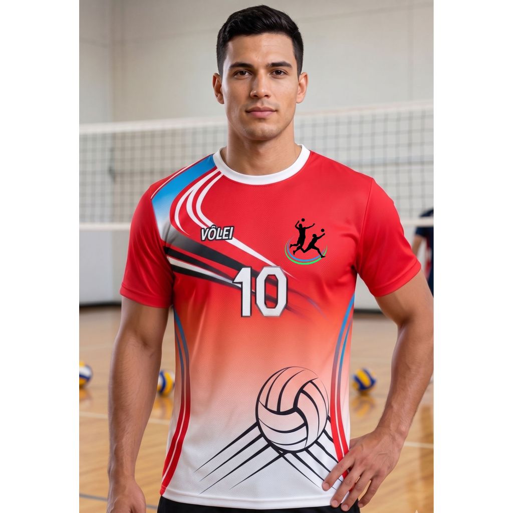 Camiseta Camisa Esportiva Esporte Võlei Voleibol Cor Vermelha Personalizada