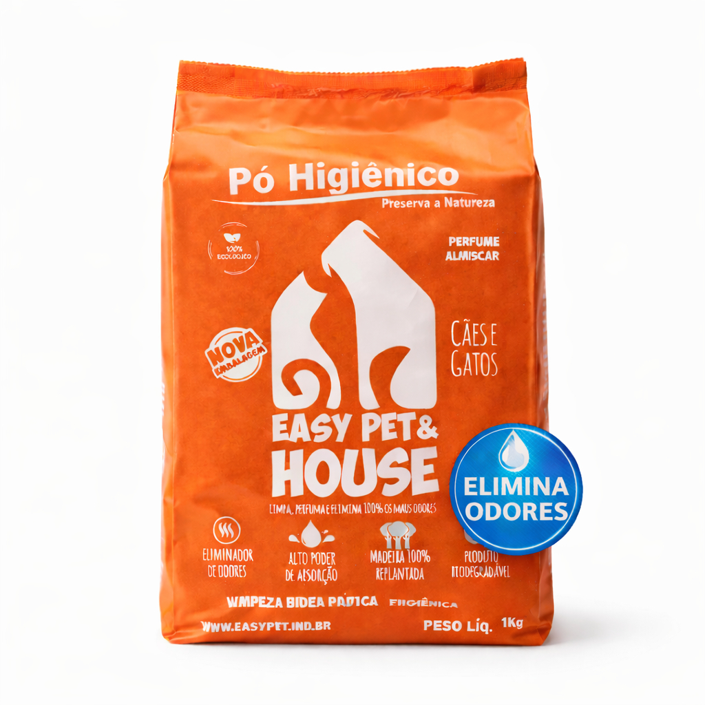 Pó Higiênico Pet Almiscar Gatos e Cães Easy House Pet Elimina Odores Seca Xixi 1 Kg