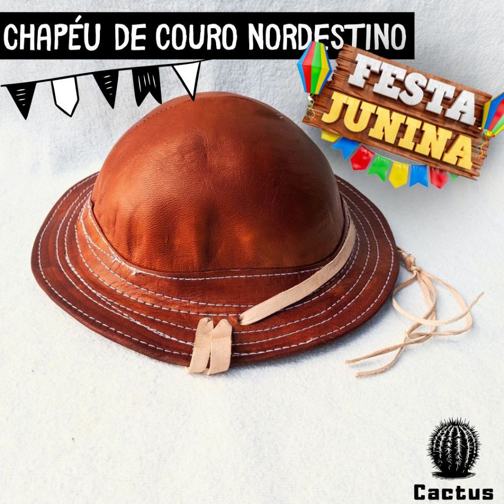 Chapéu de Couro Nordestino Vaqueiro do Lula Couro Legítimo Cangaceiro Festa junina São João sertão
