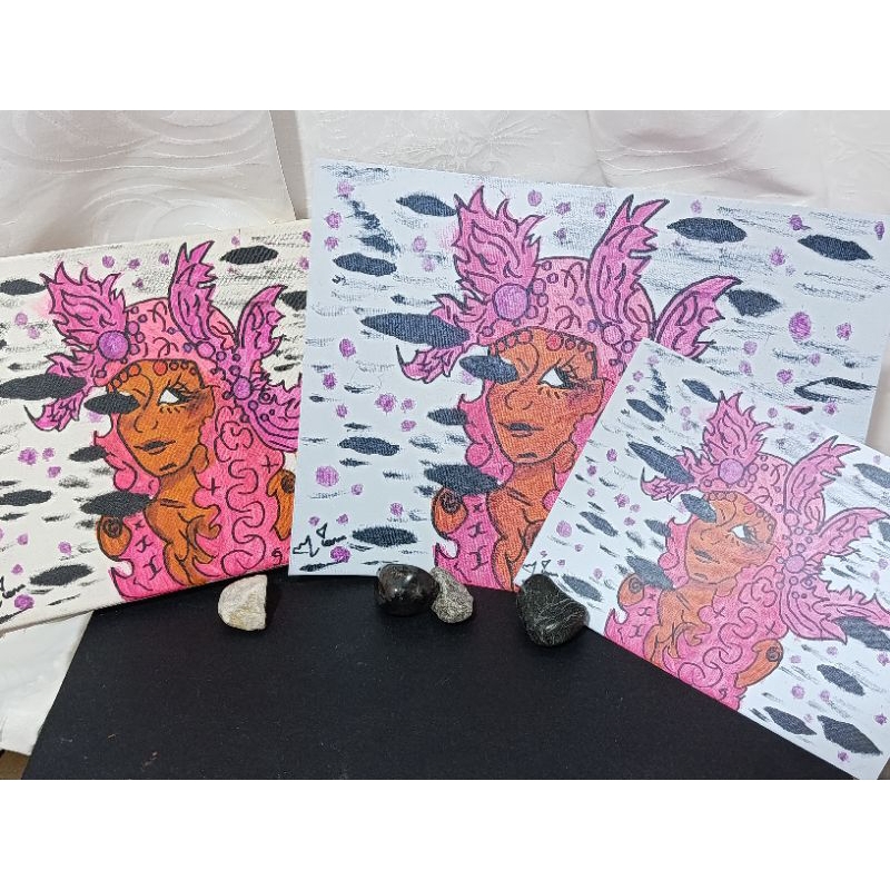 Arte Ilustração autoral anjo rosa - Tamanhos A4 e A5 e quadro original.