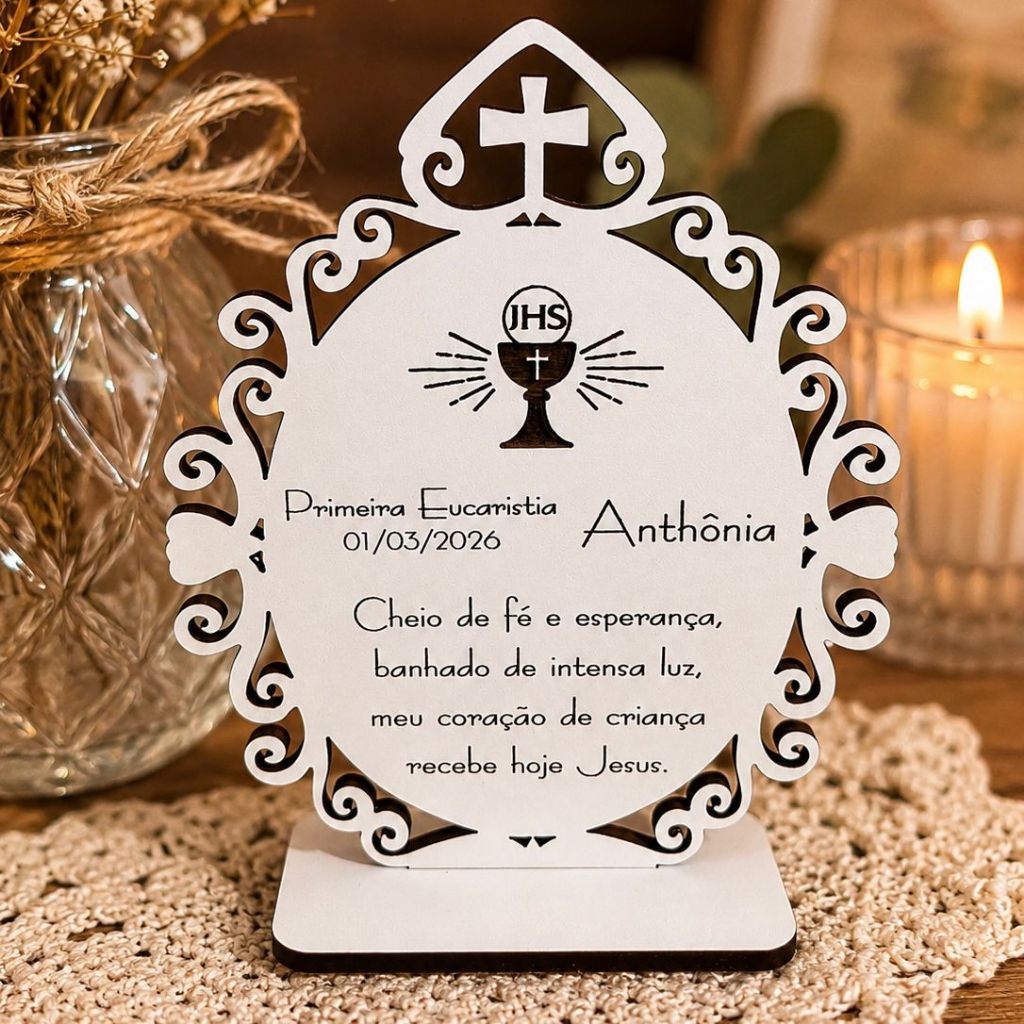 Kit 30 Und -  Lembrancinha Primeira Eucaristia - Comunhão - Batizado - Crisma   Personalizada Placa Decorativa