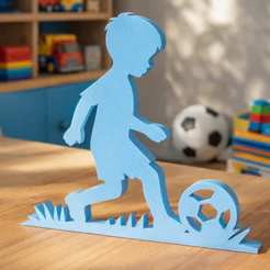 Menino com Bola Jogador de Futebol Silhueta 3D Mesa Nicho Prateleira Quarto 10 cm