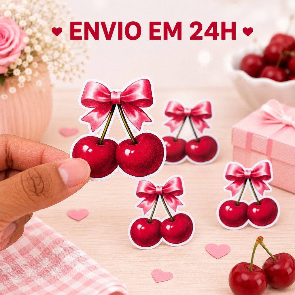 30 APLIQUES no Tema Cerejinha - Cereja- 5cm TAGS Mimos Lembrancinhas festas Aniversário Mesversario Decoração de Festa