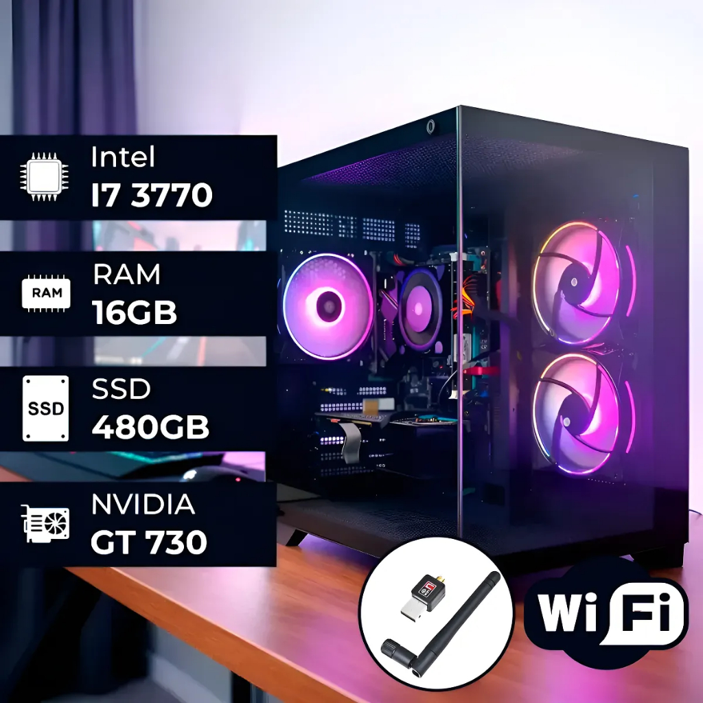 PC Gamer Montado Intel I7 Placa De Vídeo Dedicada Barato SSD 480GB, RAM 16GB, Geforce GT 730