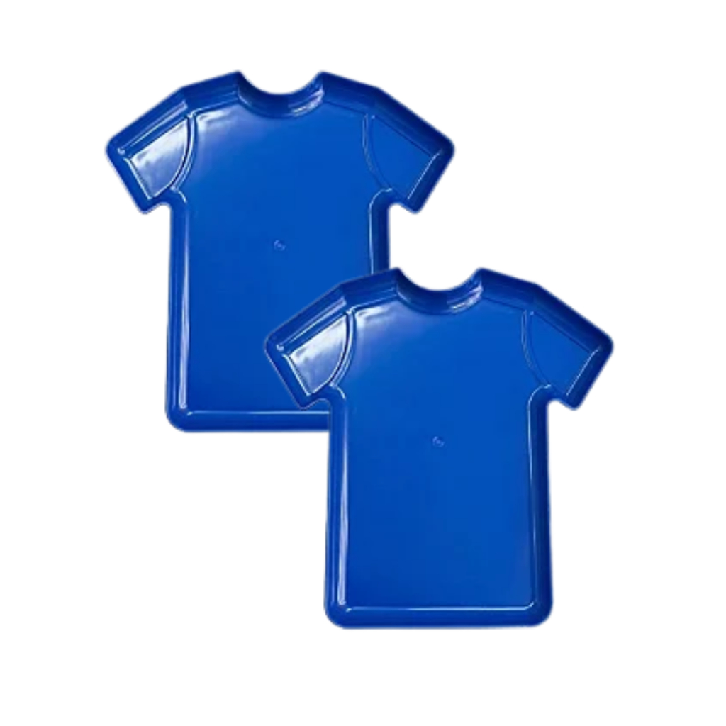Kit 2 Bandejas Petisqueiras Plásticas Camisa Camiseta Futebol Futsal Azul/Amarela/Branca 20x22cm
