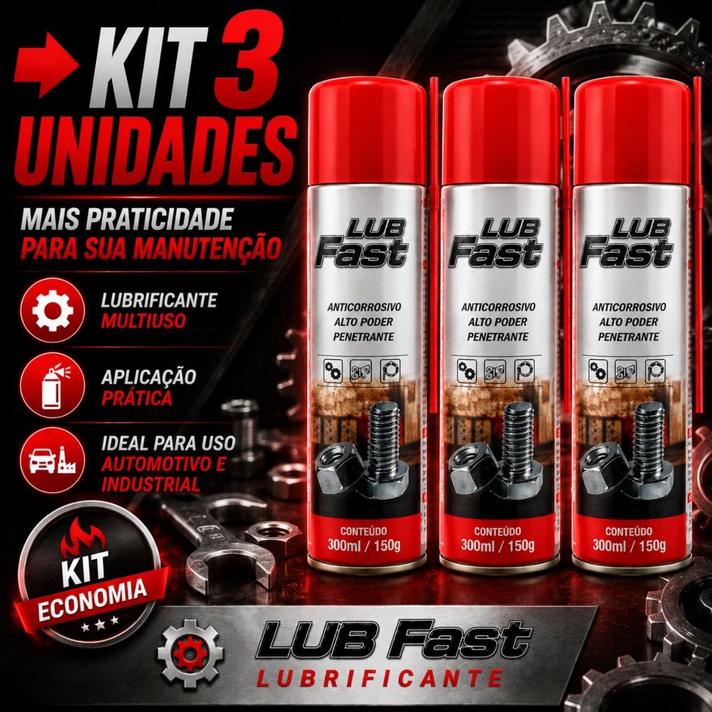 Desengripante Lubrificante Spray 300ml Lub Fast Desengripante Antiferrugem Solta Parafuso Alto Poder
