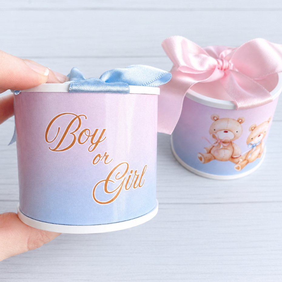 Kit Tubolata 5x6cm CHÁ REVELAÇÃO URSO ROSA E AZUL Personalizada -  Chá de Bebê/Chá Revelação