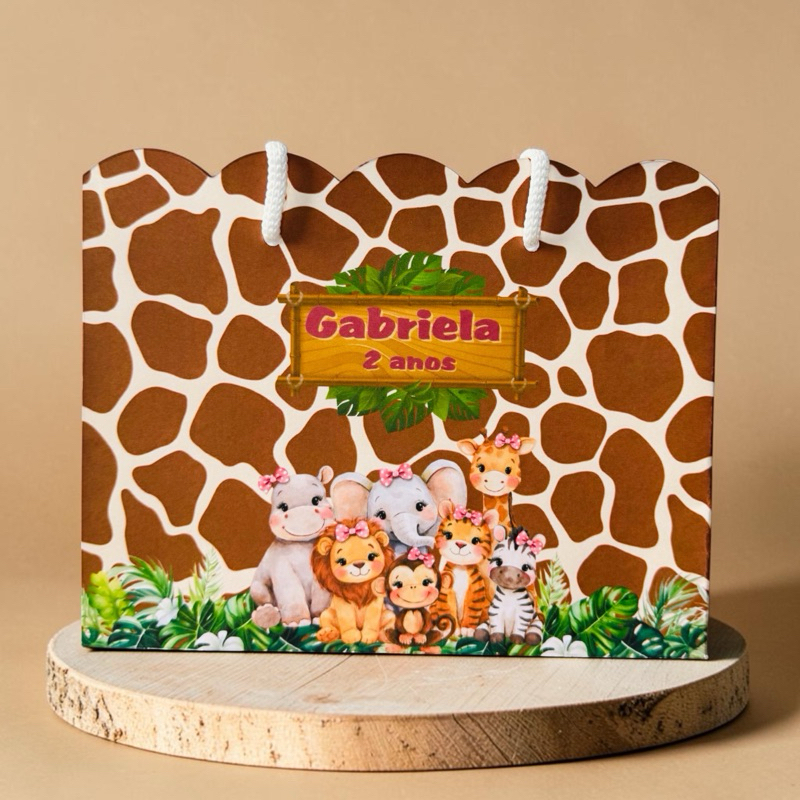 SACOLINHA SAFARI MENINA 🐊🦁💗Personalizado |  Sacolinha Nuvem | Lembrancinha | Minos | Aniversário SAFARI 🦁🐊🐯💗