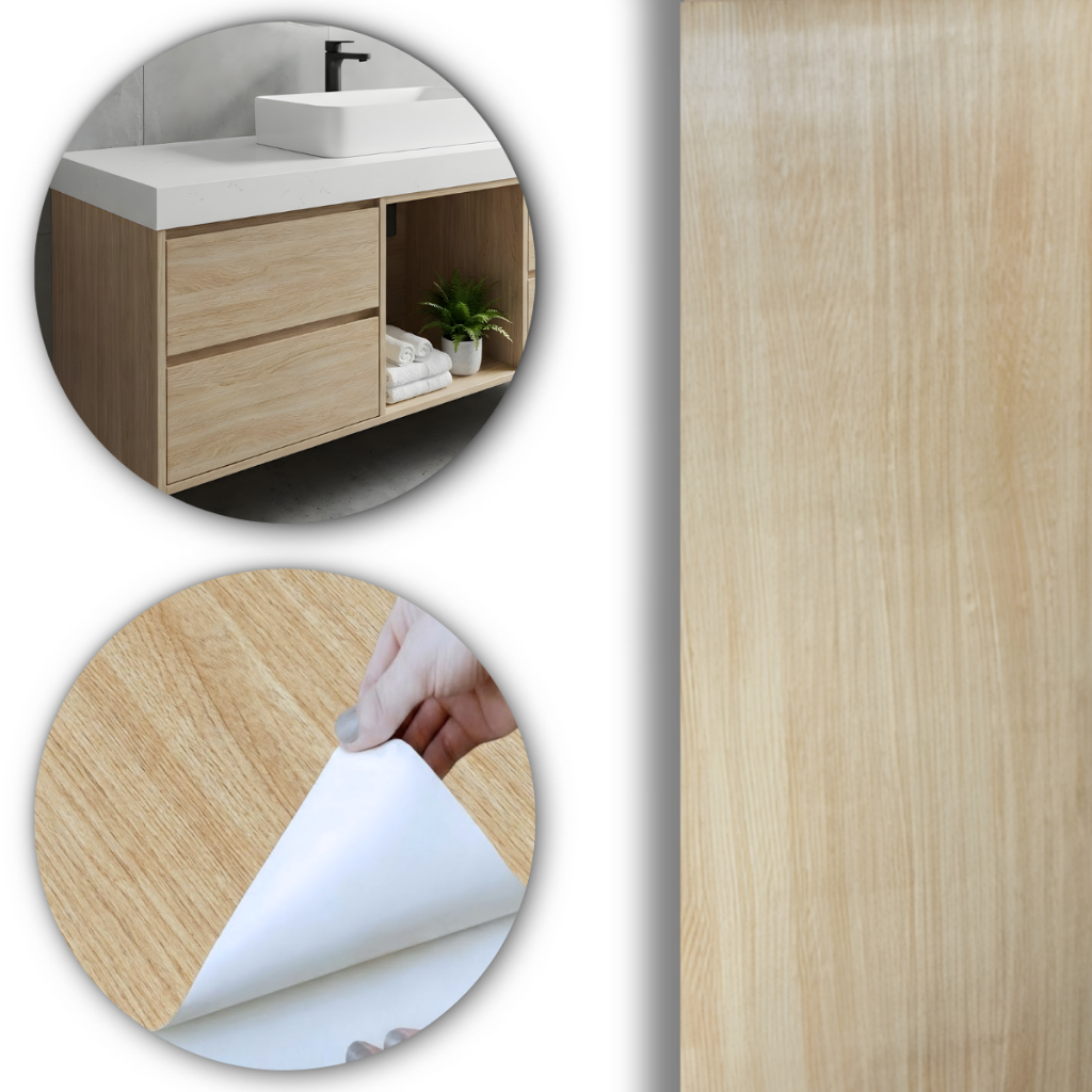Papel De Parede Madeira Bege 3D Autocolante 10m x 45cm Lavável Ideal Para Cozinha, Quarto e Sala