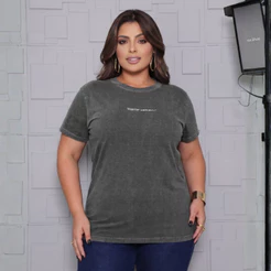 Camisa Camiseta Plus Size Feminina Básica Estampada Estonada Puff Verão 100% Algodão Academia