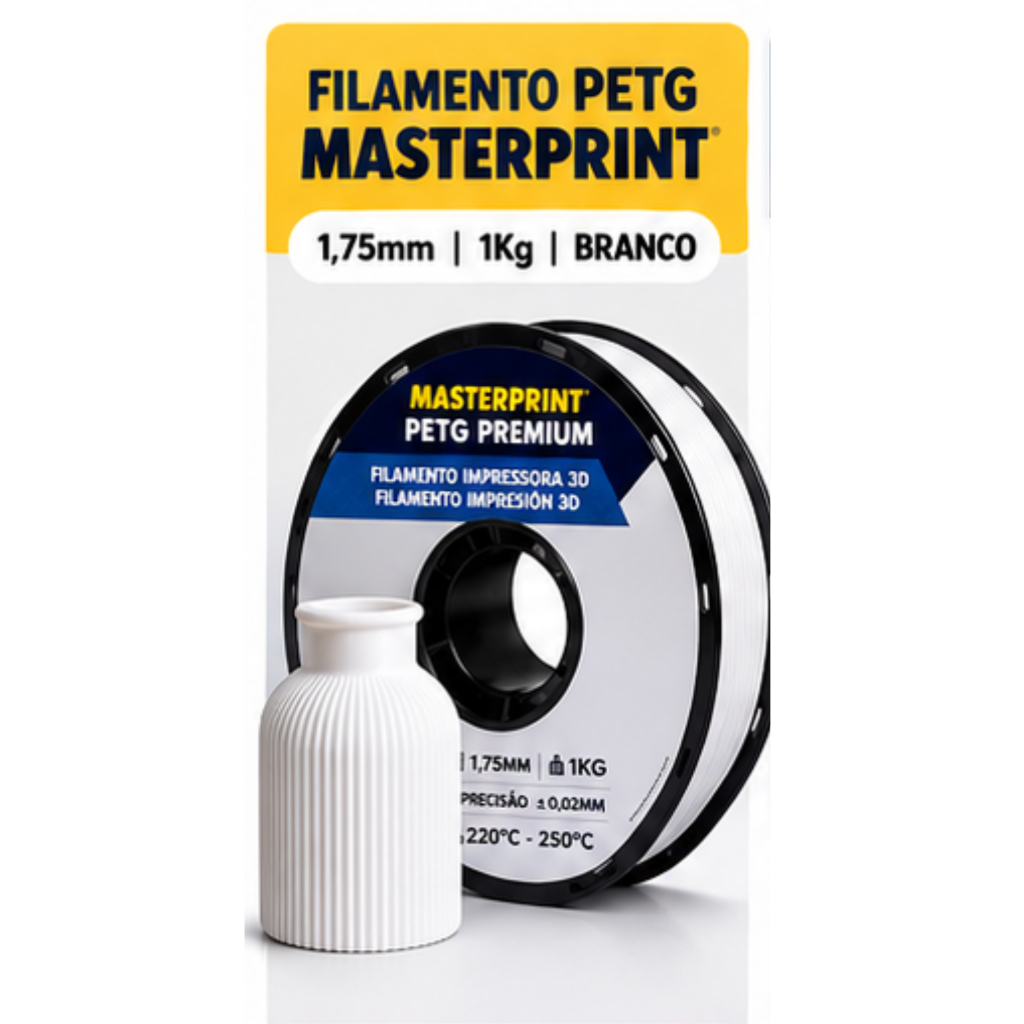 Filamento PETG Masterprint 1,75mm 1Kg Alta Resistência Impressora 3D Branco Madeira Preto Cinza