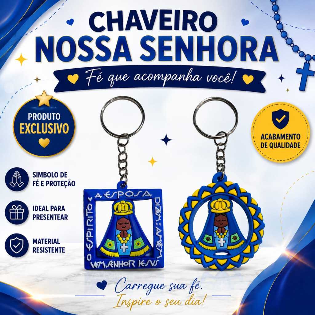 Kit 2 Chaveiros Alto Relevo | Silicone | Nossa Senhora Aparecida | Religioso Católico | Presente