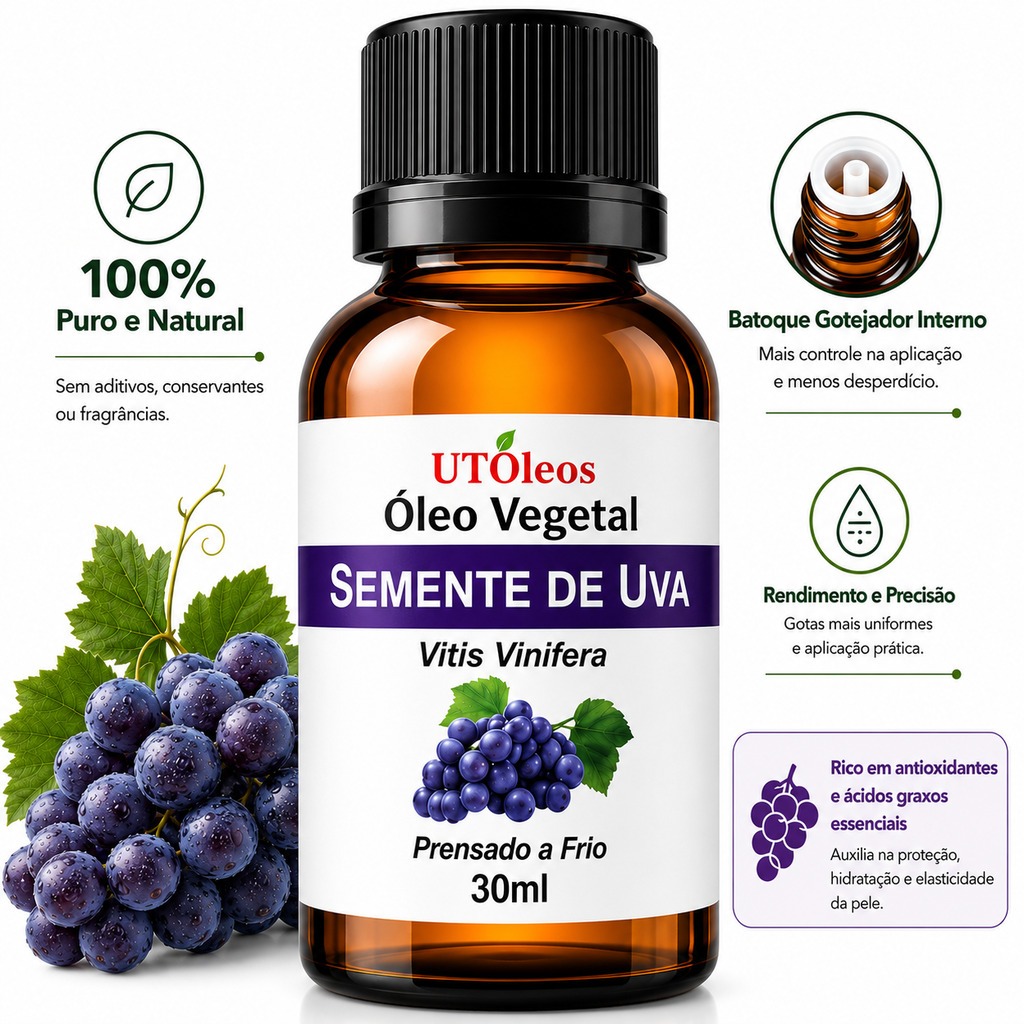Óleo De Semente De Uva 100% Puro Prensado A Frio 30ml hidratante corporal, óleo capilar Premium