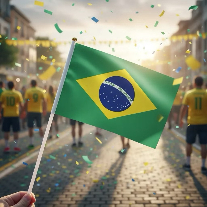 Kit Com 30 Bandeirinhas Do Brasil De Tecido Com Haste | 14x21cm | Lembrancinhas Copa Do Mundo, Seleção Brasileira, Festa