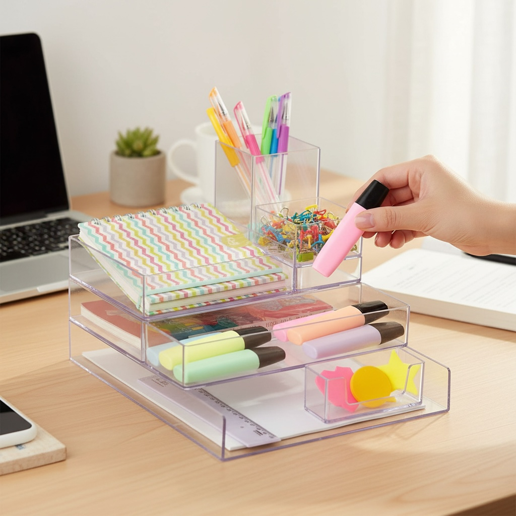 Organizador mesa gavetas escritorio Maxcril multiuso resistente modular com 8 peça que se encaixam