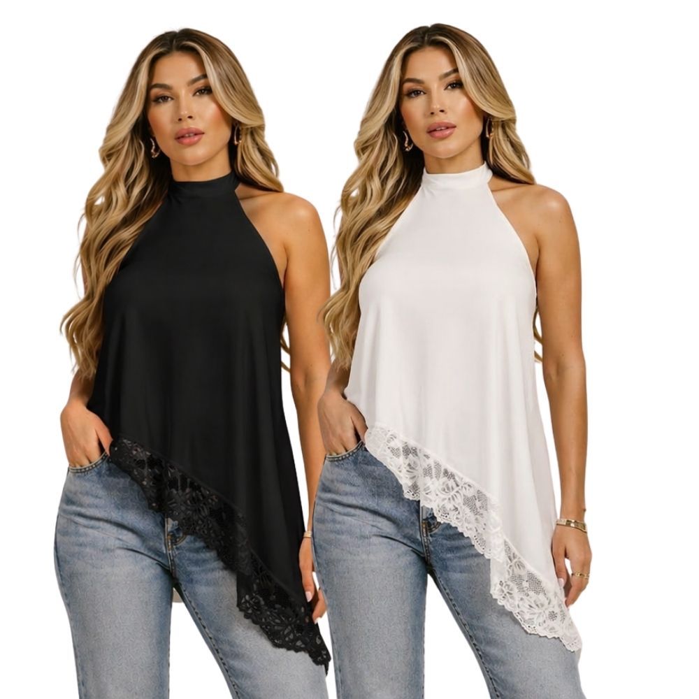 Blusa Feminina Elegante Gola Alta Com Renda Kit 2 Peças Moda Feminina Premium Inverno Moda