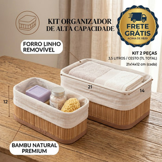 Caixa Organizadora De Bambu Multiuso Banheiro Closet - Escolha A Quantidade