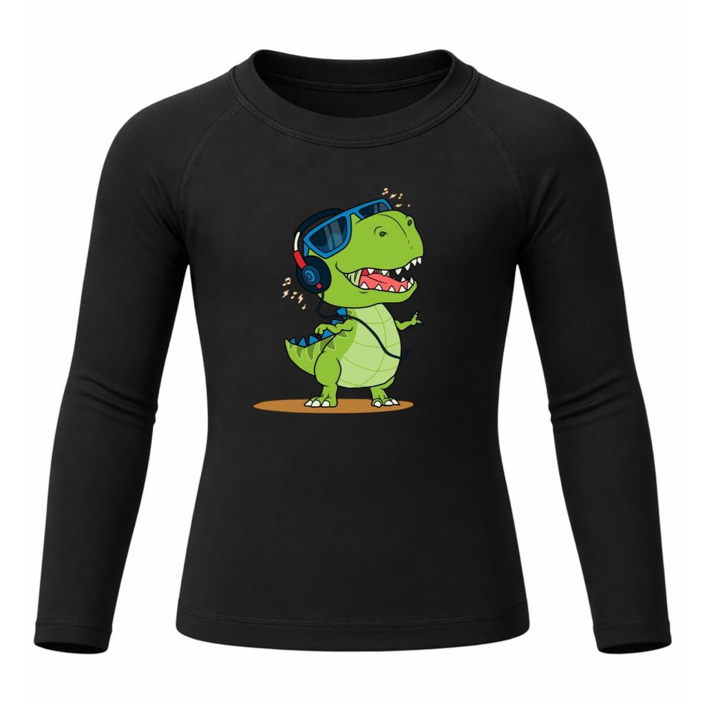 Camiseta Dinossauro Fofinho Dançando Térmica Juvenil Infantil Proteção Solar Uv 50+