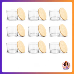 Kit 6/12/24 Potes de Vidro 150ml com Tampa Madeira Velas Artesanais Lembrancinhas Nadir