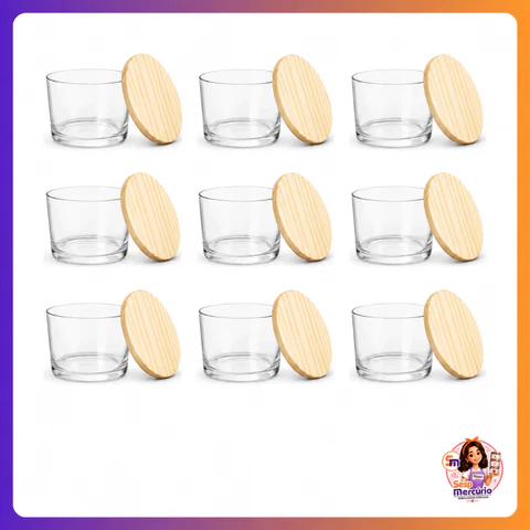 Kit 6/10/12/24 Potes de Vidro 150ml com Tampa Madeira Velas Artesanais Lembrancinhas Nadir