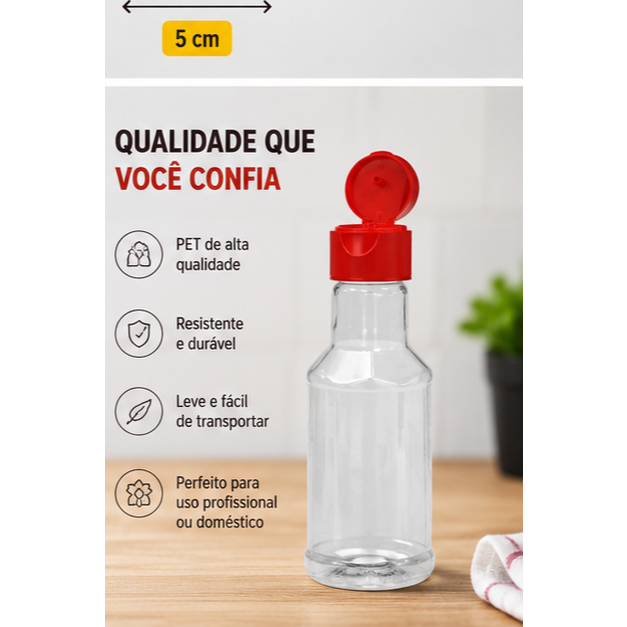 Frasco PET Molho 200ml Tampa Flip Top Bisnaga Para Pimenta Mostarda Molhos