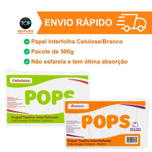 5 pacotes de Papel Toalha Interfolha Pops para Dispenser de Banheiro Cozinha Escritório