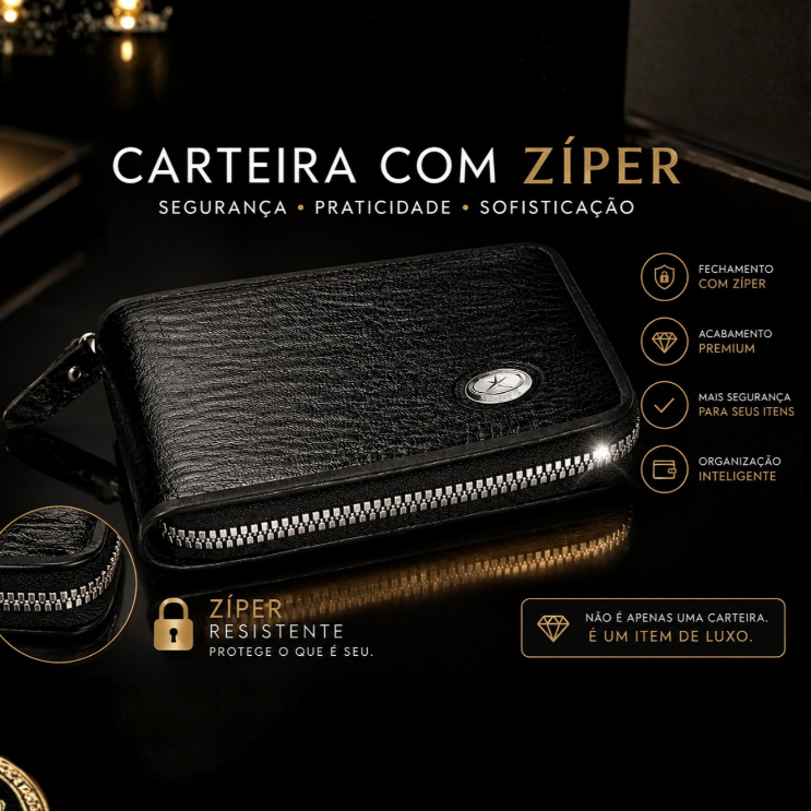 Carteira Masculina Social Luxo Com Ziper Mitty Collezione - M1Z Original Presente Natal Pai Presente