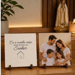 Kit 2 Quadros Decorativos Família Personalizado com Foto MDF 3mm Eu e minha casa serviremos ao senhor